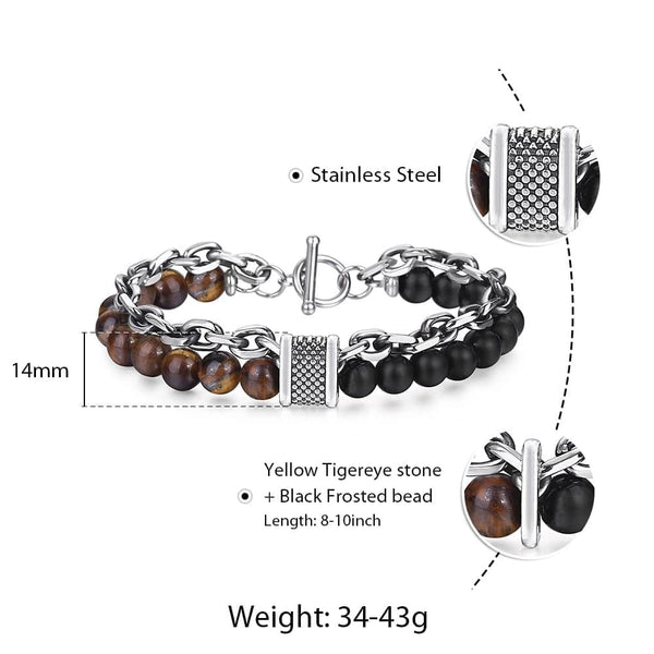 Natural Tiger Eye Stone Bracelet Men Stainless Steel Beaded Bracelets Male Jewelry Lava Map Stone Drop Shipping D | Vimost Shop.