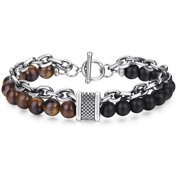 Natural Tiger Eye Stone Bracelet Men Stainless Steel Beaded Bracelets Male Jewelry Lava Map Stone Drop Shipping D | Vimost Shop.