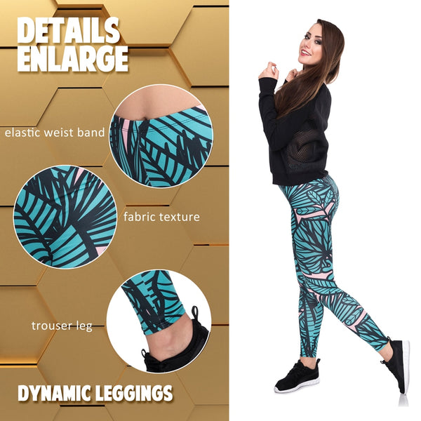 Leggins mujer Green Tropical Leaves Printing legging feminina leggins fitness Woman Pants workout leggings | Vimost Shop.