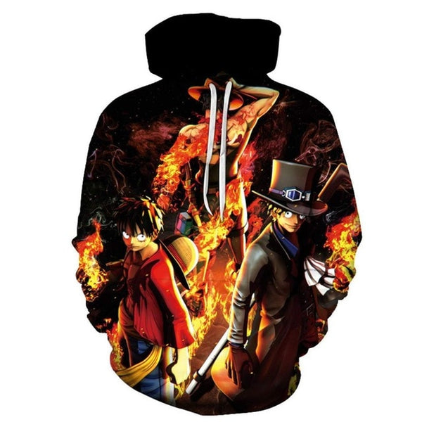 Anime One Piece Hoodies 3D Print Pullover Sweatshirt Monkey D Luffy Ace Sabo Shanks Law Battle Tracksuit Outfit Casual Outerwear | Vimost Shop.