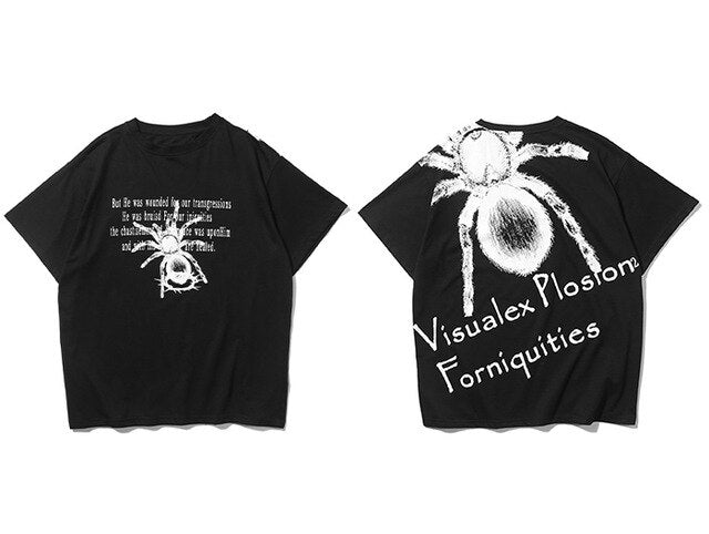 Hip Hop T Shirt Men Spider Letter Printed Dark Tshirt Fashion Summer Loose Casual Tops Oversized Streetwear | Vimost Shop.