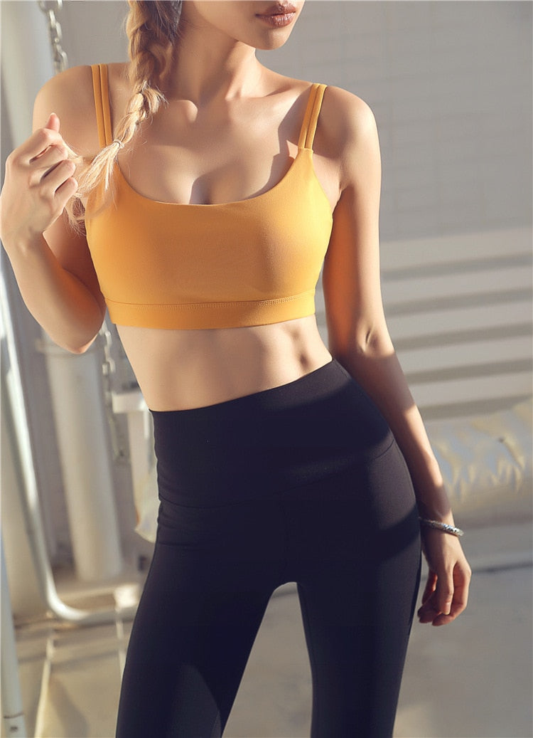 Style Yoga Sports Bra Women's Doubles Spaghetti Straps Fitness Crop Tops Camisole Running Vest Beauty Back Sports Underwear | Vimost Shop.