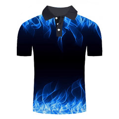 Polo shirt men Business Casual male polo shirt Short Sleeve Blue flame 3D print tops polo homme polo shirt | Vimost Shop.