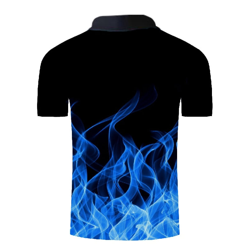 Polo shirt men Business Casual male polo shirt Short Sleeve Blue flame 3D print tops polo homme polo shirt | Vimost Shop.