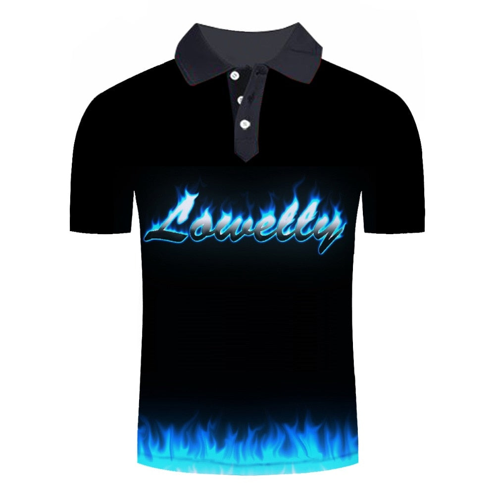 Polo shirt men Business Casual male polo shirt Short Sleeve Blue flame 3D print tops polo homme polo shirt | Vimost Shop.