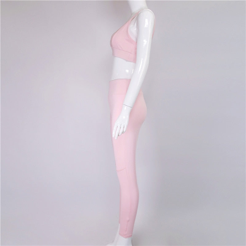 Women Yoga Bra Sets Quick Dry Tracksuit Running Sports Pink Hollow Fitness Bra Suit Female Elastic Workout Leggings Gym Clothing | Vimost Shop.