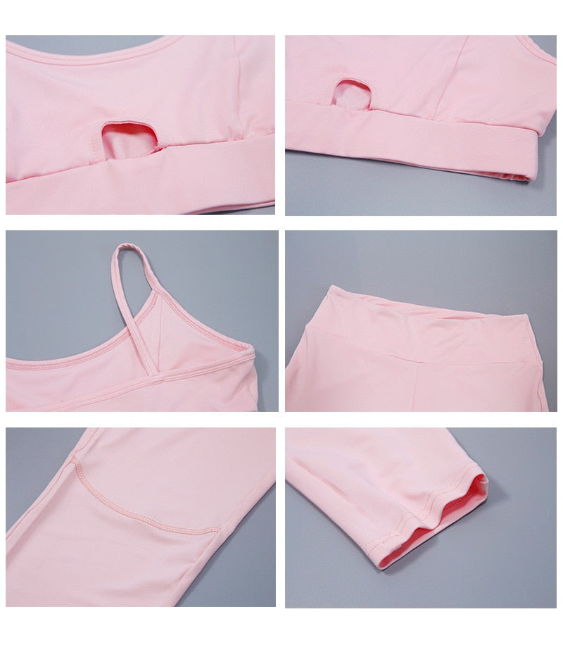 Women Yoga Bra Sets Quick Dry Tracksuit Running Sports Pink Hollow Fitness Bra Suit Female Elastic Workout Leggings Gym Clothing | Vimost Shop.