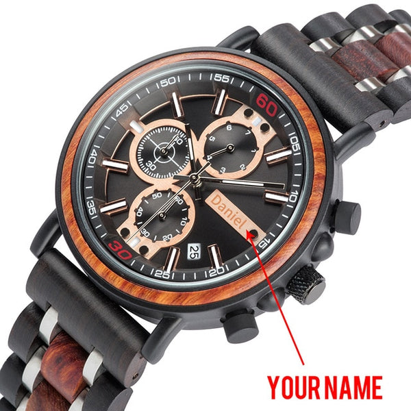 Wood Personalized Watch Men Relogio Masculino Top Brand Luxury Chronograph Military Watches Anniversary Gift for Him | Vimost Shop.