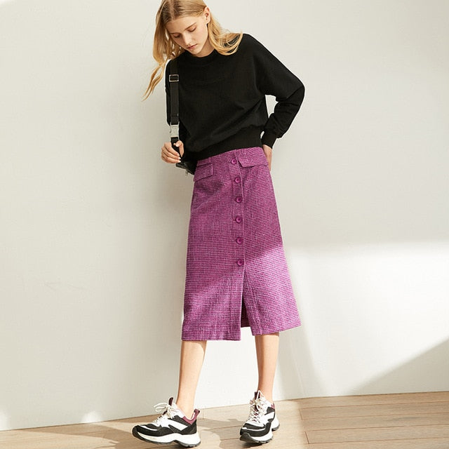 Spring French A-word Half Skirt  Women High Waist Plaid Knee-Length Skirt | Vimost Shop.