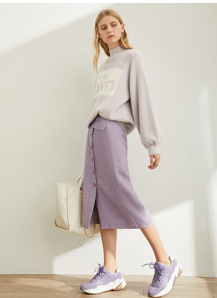 Spring French A-word Half Skirt  Women High Waist Plaid Knee-Length Skirt | Vimost Shop.