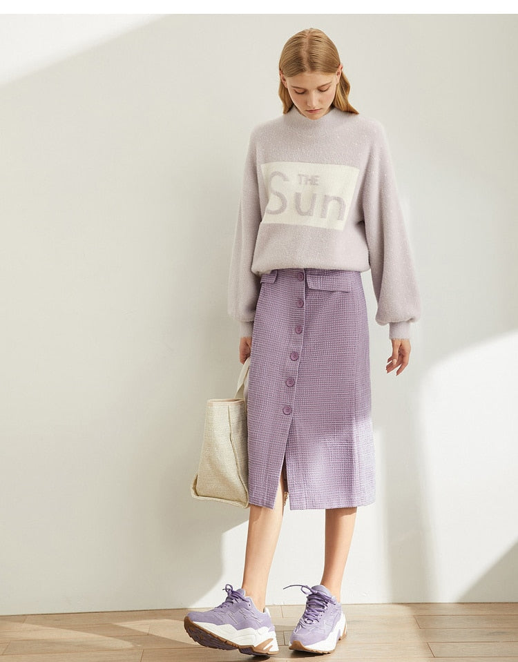 Spring French A-word Half Skirt  Women High Waist Plaid Knee-Length Skirt | Vimost Shop.