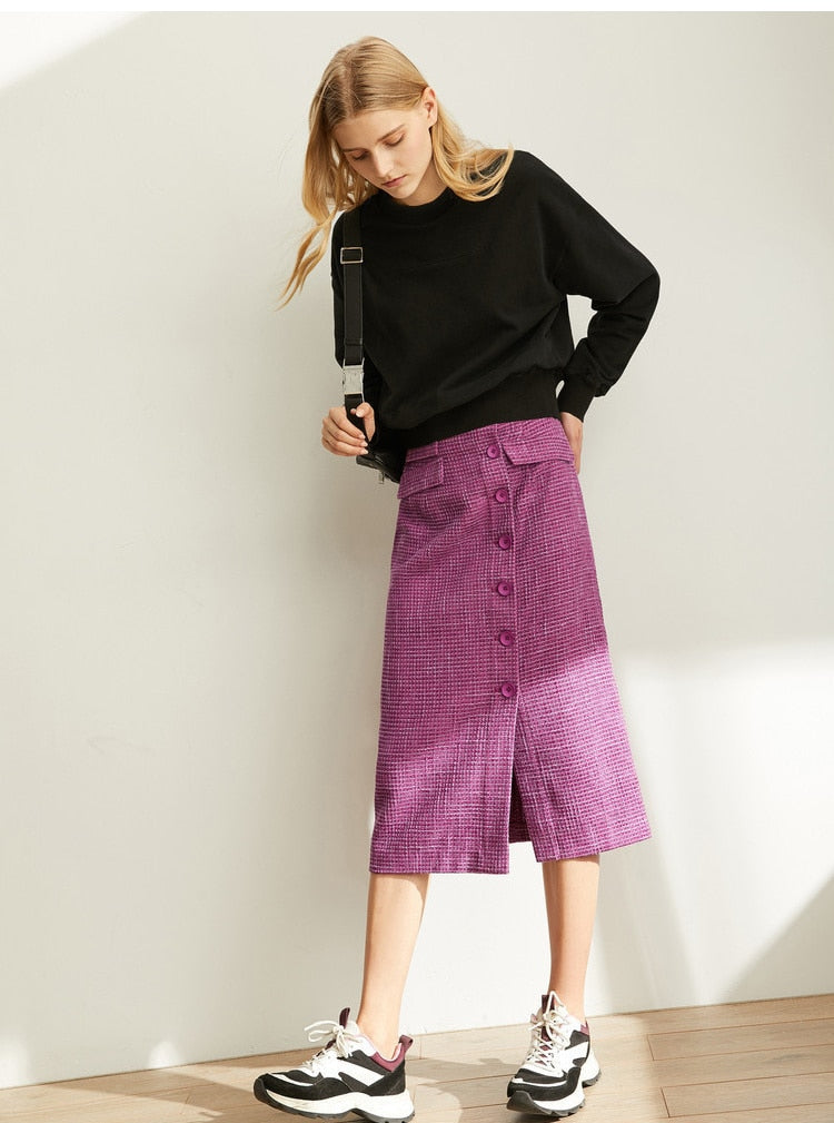 Spring French A-word Half Skirt  Women High Waist Plaid Knee-Length Skirt | Vimost Shop.