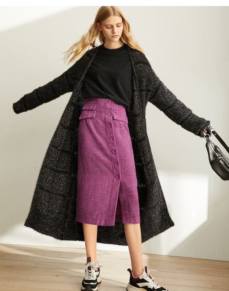 Spring French A-word Half Skirt  Women High Waist Plaid Knee-Length Skirt | Vimost Shop.