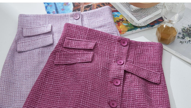 Spring French A-word Half Skirt  Women High Waist Plaid Knee-Length Skirt | Vimost Shop.