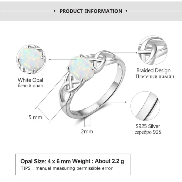 Elegant 925 Sterling Silver Braided Ring with Oval White Pink Blue Opal Stone Wedding Engagement Rings for Women | Vimost Shop.