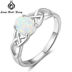 Elegant 925 Sterling Silver Braided Ring with Oval White Pink Blue Opal Stone Wedding Engagement Rings for Women | Vimost Shop.