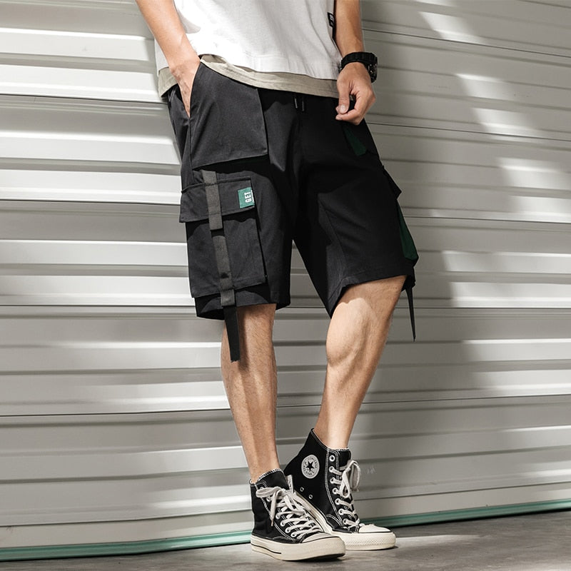 Streetwear Summer Casual Shorts Men Fashion Ribbons Pockets Cargo Shorts Bermuda Solid Hip Hop Men's Shorts | Vimost Shop.