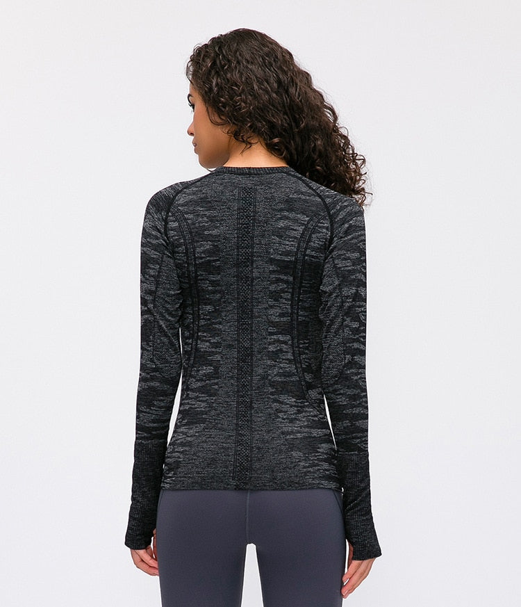Seamless Slim Fit Yoga Shirts Workout Long Sleeved Shirts Women O-neck Sports Gym Fitness Tops with Thumb Holes Workout Top | Vimost Shop.