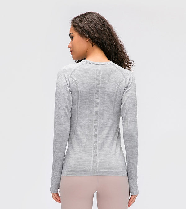 Seamless Slim Fit Yoga Shirts Workout Long Sleeved Shirts Women O-neck Sports Gym Fitness Tops with Thumb Holes Workout Top | Vimost Shop.
