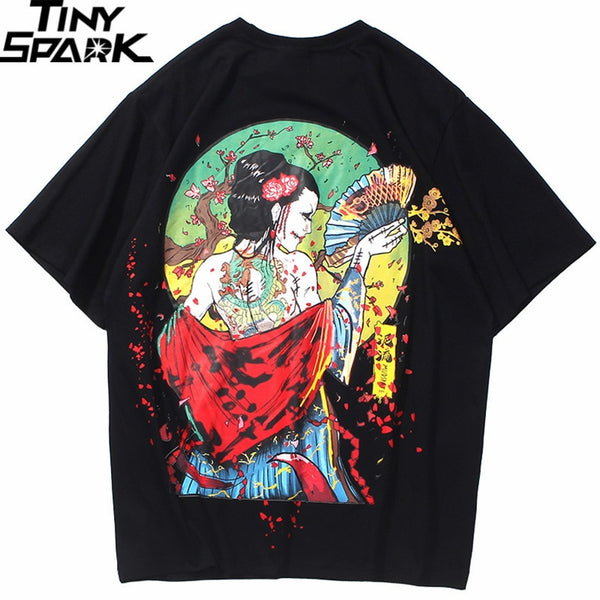 Men Hip Hop T-Shirts Harajuku Streetwear Japanese Geisha Tshirt Short Sleeve | Vimost Shop.
