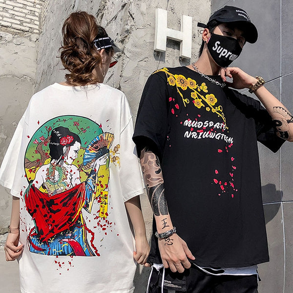 Men Hip Hop T-Shirts Harajuku Streetwear Japanese Geisha Tshirt Short Sleeve | Vimost Shop.