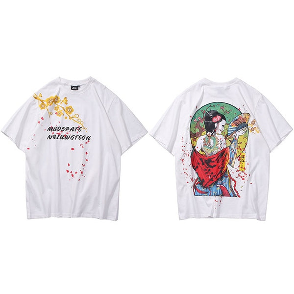 Men Hip Hop T-Shirts Harajuku Streetwear Japanese Geisha Tshirt Short Sleeve | Vimost Shop.