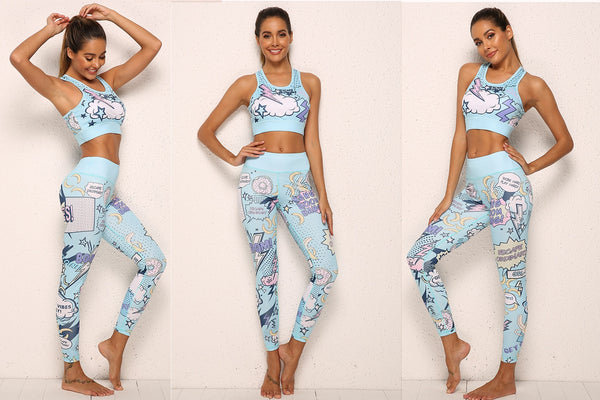 Women Print Cartoon banana Boom Running Yoga Suits Sportswear High Waist Fitness Pants harajuku Sports Set Gym Workout Clothes | Vimost Shop.