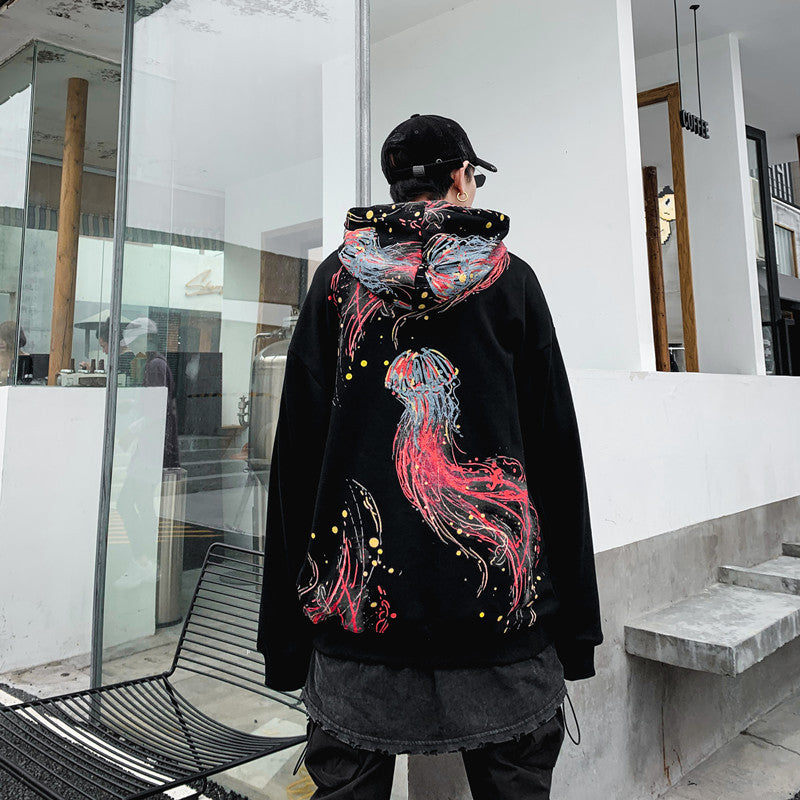 Harajuku Men Hip Hop Spring and autumn Color jellyfish print Cotton Hoodie Streetwear Casual Hooded Pullover Sweatshirt Couples | Vimost Shop.