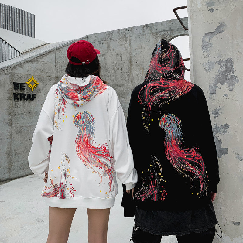 Harajuku Men Hip Hop Spring and autumn Color jellyfish print Cotton Hoodie Streetwear Casual Hooded Pullover Sweatshirt Couples | Vimost Shop.