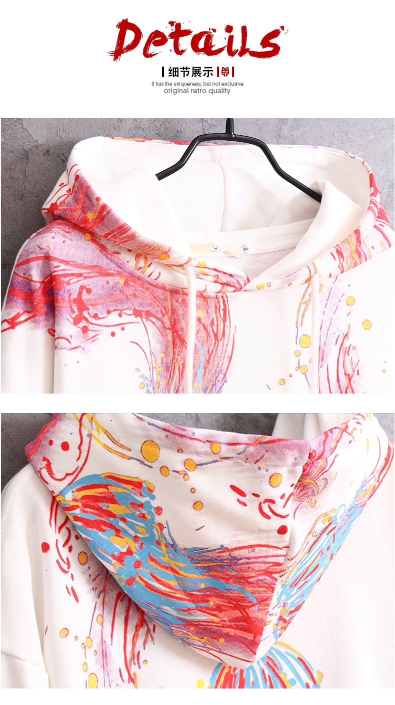 Harajuku Men Hip Hop Spring and autumn Color jellyfish print Cotton Hoodie Streetwear Casual Hooded Pullover Sweatshirt Couples | Vimost Shop.