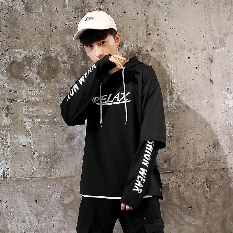 Men Hip Hop Fake two-piece Hoodies Sweatshirt Letter Harajuku Styles Hoodie Magic Casual Pullover Sweatshirt sudadera hombre | Vimost Shop.