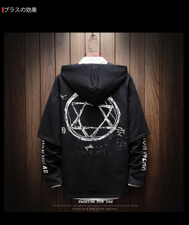 Men Hip Hop Fake two-piece Hoodies Sweatshirt Letter Harajuku Styles Hoodie Magic Casual Pullover Sweatshirt sudadera hombre | Vimost Shop.