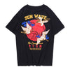 Streetwear Japanese Style Sun Waves TShirts Mens Crane Embroidery Short Sleeve T-shirts Hip Hop Black Cotton Loose Tees | Vimost Shop.