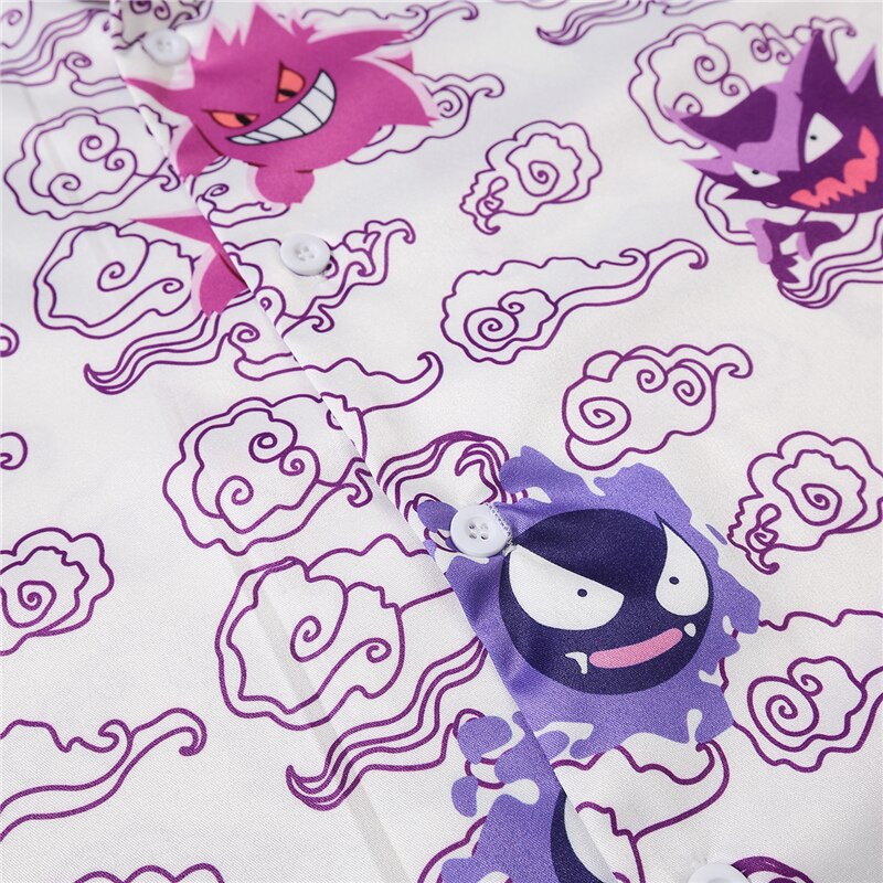 Hip Hop Casual Demon Print Short Sleeve Hawaiian Shirts Summer Floral Button Tropical Beach Hawaii Camp Oversized Shirt | Vimost Shop.