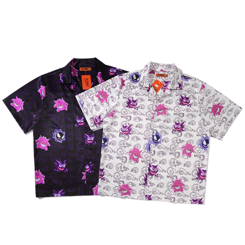 Hip Hop Casual Demon Print Short Sleeve Hawaiian Shirts Summer Floral Button Tropical Beach Hawaii Camp Oversized Shirt | Vimost Shop.