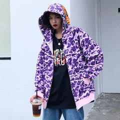 Japanese Shark Camouflage Print Zipper Sweatshirts | Vimost Shop.
