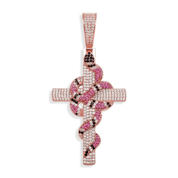 Snake Winding Cross Pendant Necklace Iced Out Cubic Zirconia Pendant Christmas Halloween Hip Hop Jewelry Gifts | Vimost Shop.