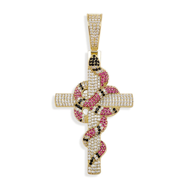 Snake Winding Cross Pendant Necklace Iced Out Cubic Zirconia Pendant Christmas Halloween Hip Hop Jewelry Gifts | Vimost Shop.