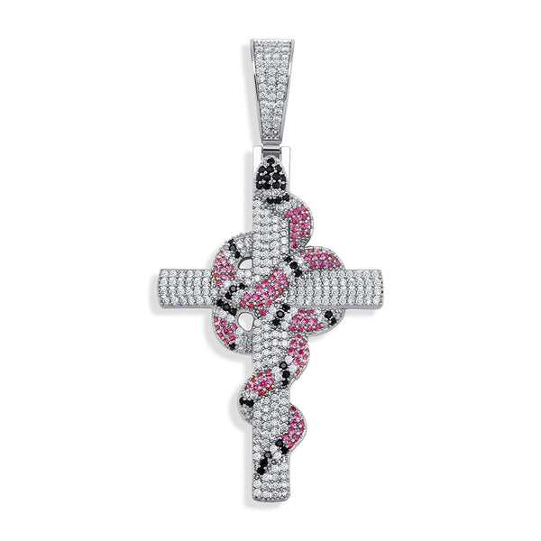 Snake Winding Cross Pendant Necklace Iced Out Cubic Zirconia Pendant Christmas Halloween Hip Hop Jewelry Gifts | Vimost Shop.