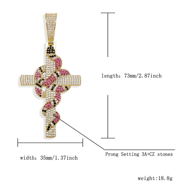 Snake Winding Cross Pendant Necklace Iced Out Cubic Zirconia Pendant Christmas Halloween Hip Hop Jewelry Gifts | Vimost Shop.