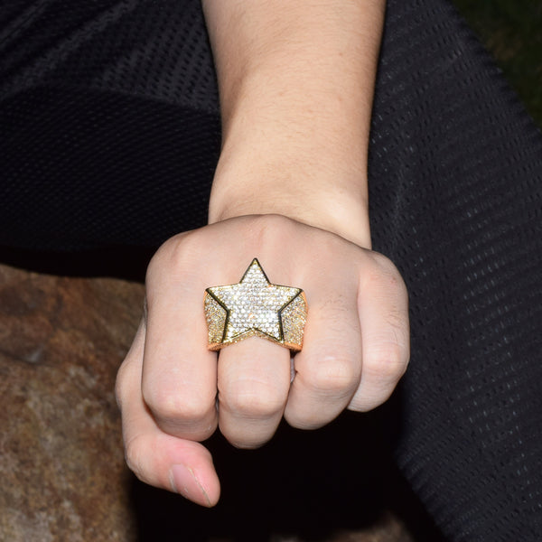 Men's Star Ring 18 K Copper Charm Gold Color Full Zircon RING Fashion Hip Hop Rock Jewelry | Vimost Shop.