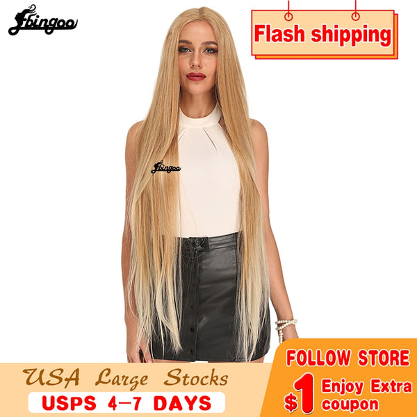 Fiber Long Straight Burgundy Patinum 613 Blonde  Synthetic Lace Front Wig Women's Middle Part Stylish Wig | Vimost Shop.