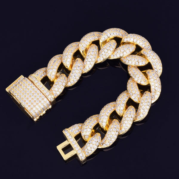 23mm Chunky Miami Cuban Chain Bracelet AAA Zirconia Men Hip hop Jewelry Gold Color Big Lock Bangle 7