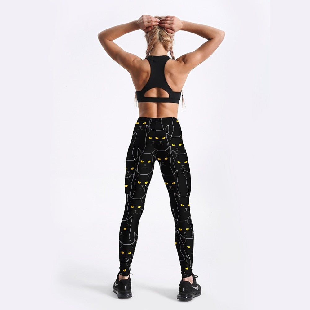 Summer Style Fitness Women Leggings Black Cute Cats Printed Leggings Slim Workout Leggings Ankel Length Pants | Vimost Shop.