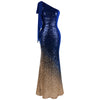 Women's Gradient Prom Dress One Shoulder Bodycon Luxury Sequin Maxi Evening Dresses Light Blue Silver | Vimost Shop.