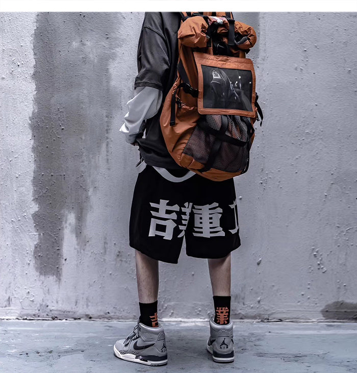 Techwear Style Print Hip Hop Pants Men 2020 Summer Streetwear Loose Cargo Shorts Cotton Jogger Streetpants Black | Vimost Shop.