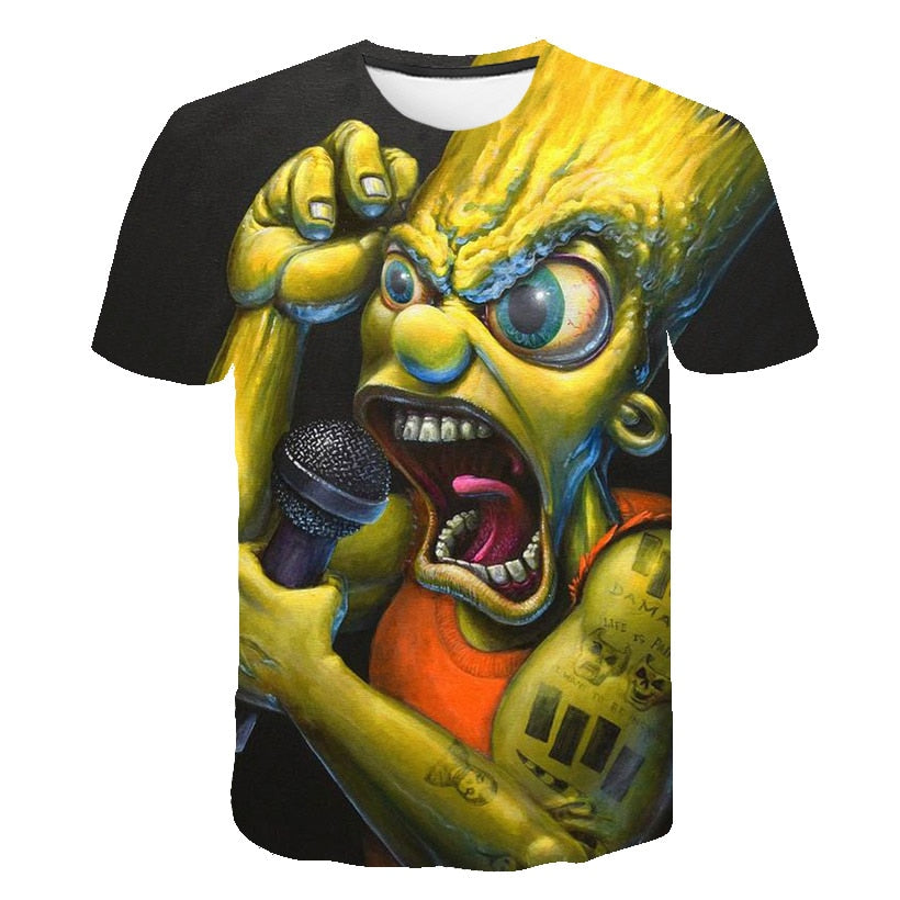 Men and women fat T-shirt Simpson print 3D T-shirt cartoon funny Simpson family T-shirt O-neck short-sleeved casual T-shirt | Vimost Shop.