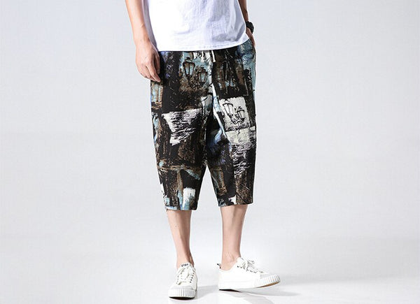 Streetwear New Chinese Style Male Printed Harem Pants Men Calf Length Cotton Linen Bermuda Masculina Male Pants | Vimost Shop.