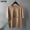 Summer t-shirts character printing tops tees solid color white t-shirts women drinking girls tops | Vimost Shop.