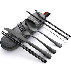 8 Pcs/Set Portable Stainless Steel Dinnerware Set Travel Camping Cutlery Reusable Utensils with Case Knife Fork Spoon | Vimost Shop.